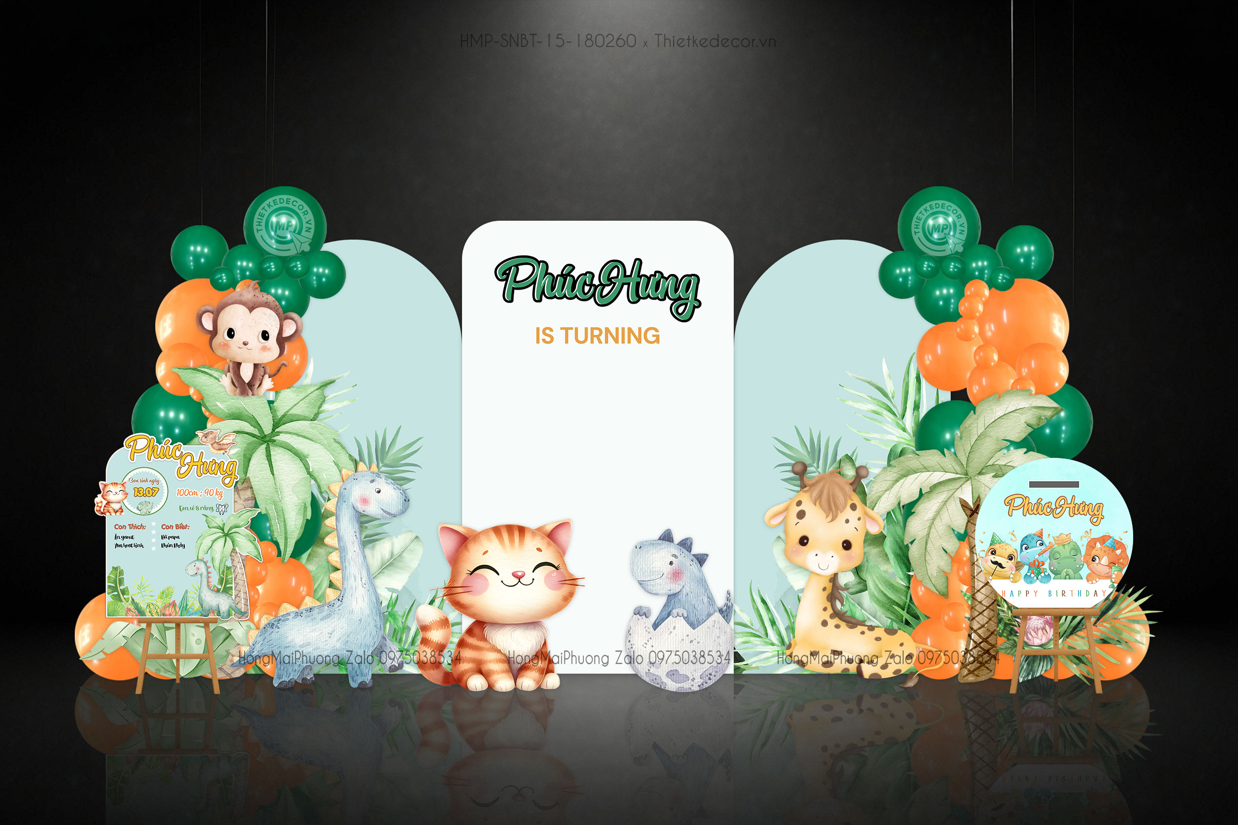 Sinh nhật bé trai chủ đề Safari- sở thú kèm bảng thông tin và thùng tiền